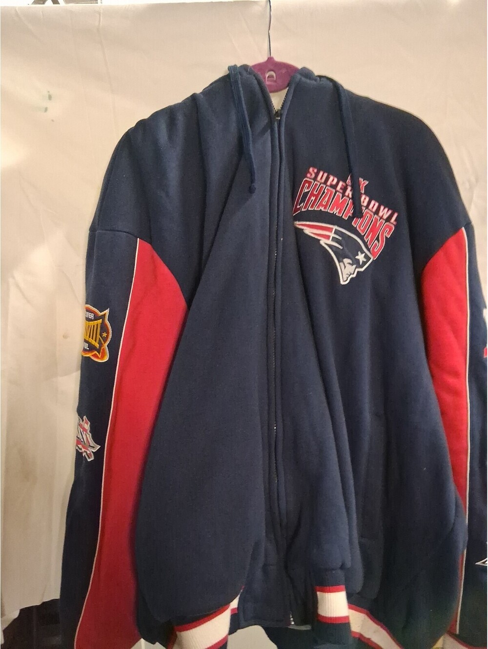 New England Patriots 5x Superbowl Champs NFL Hooded Bomber Jacket Size 5XL